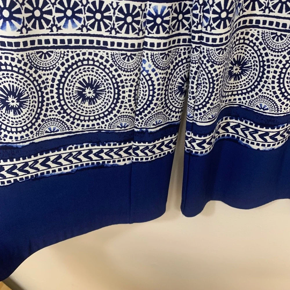 Chicos 1 Blue White Medallion Print Wide Leg Palazzo Pants Medium Boho